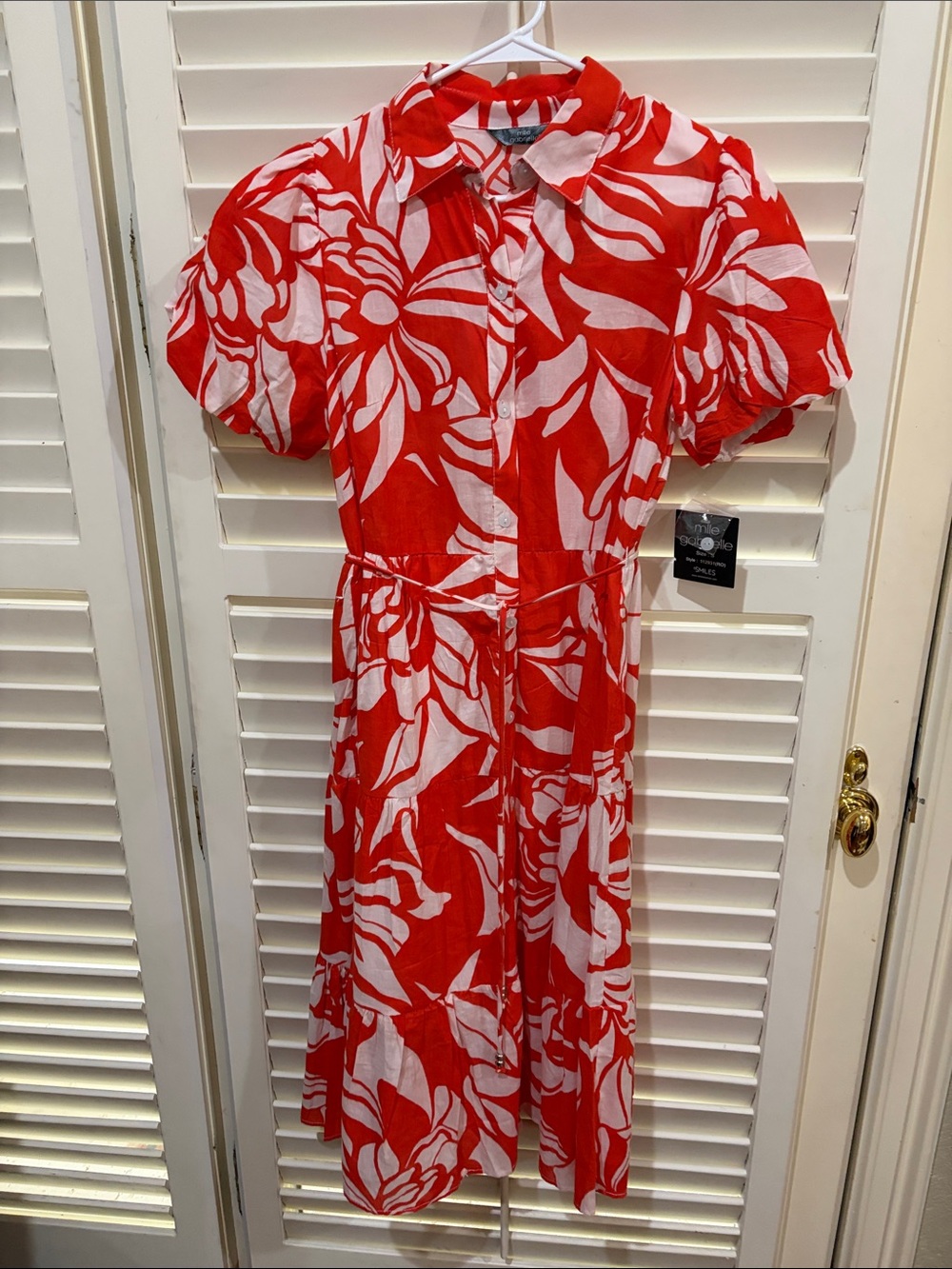 Mlle Gabrielle Orange and White Floral Dress. Small NWT